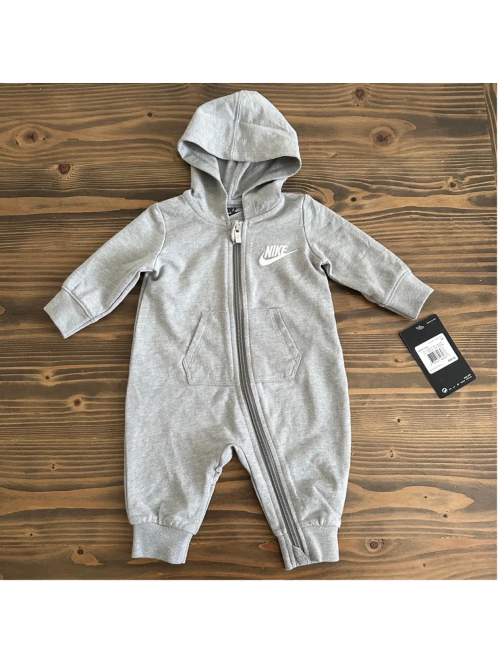 Nike Baby Hooded Romper 3M Gray Full Zip One Piece NWT